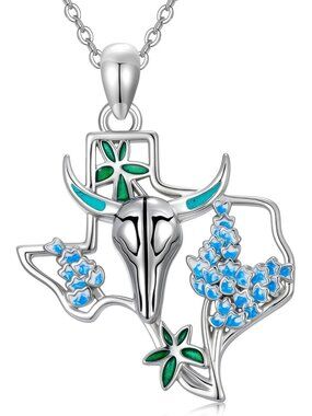 Women's Texas Cow Skull Sterling Pendant Highland Cow Skull Western Necklace